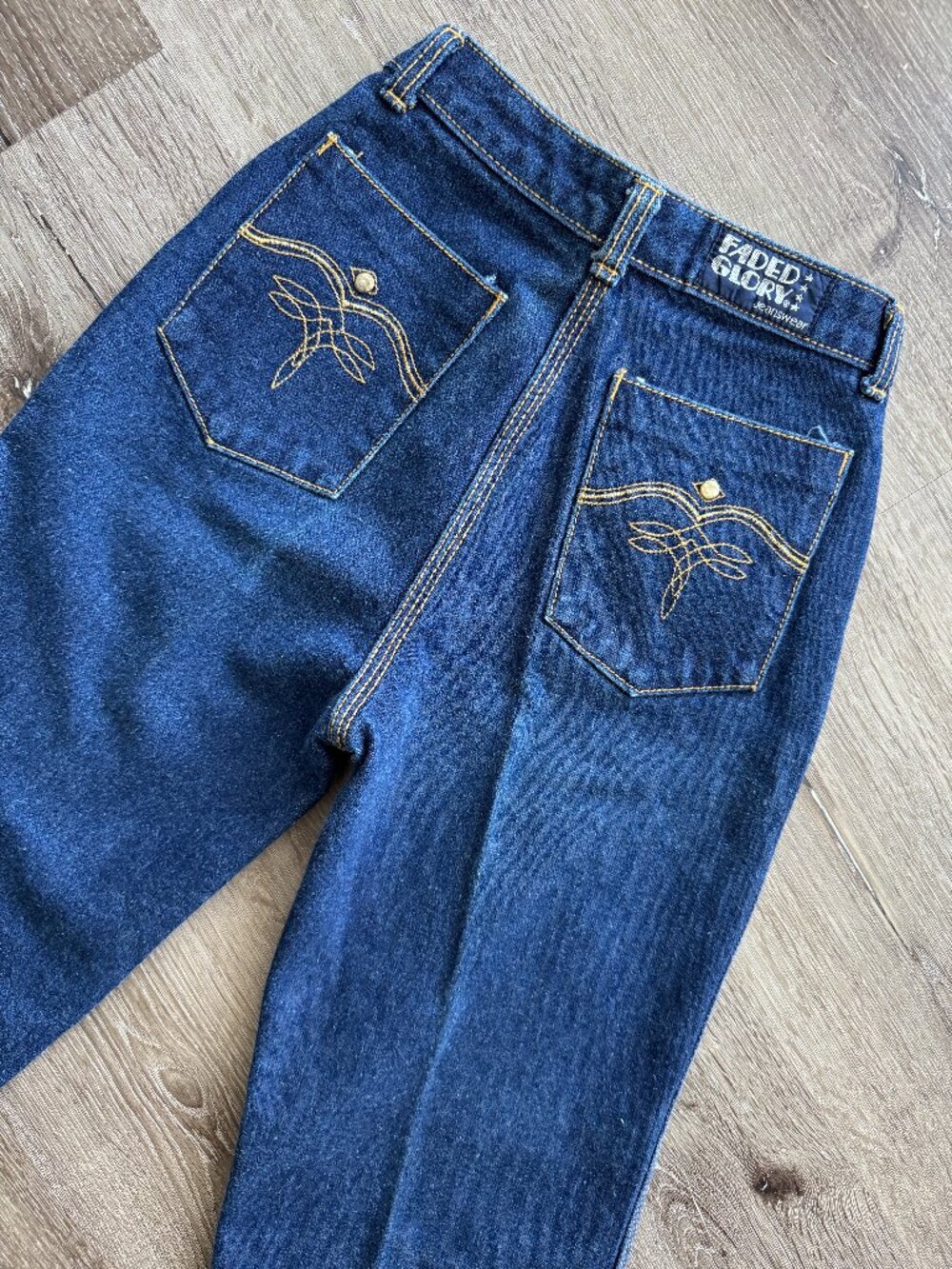 Vintage 1970s Faded Glory Jeans | Indigo Leaf Embroidered High Rise Pleated 0